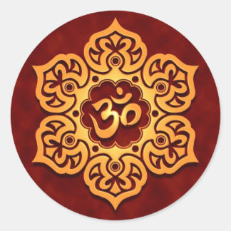 Sticker Rond Om doré rouge lotus