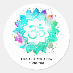 Sticker Rond *~* OM Mandala Symbole spirituel d'Aum Lotus Fleur