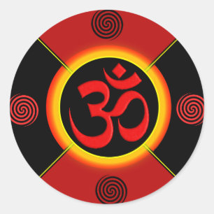 Sticker Rond OM Yantra Rouge/Noir/Or
