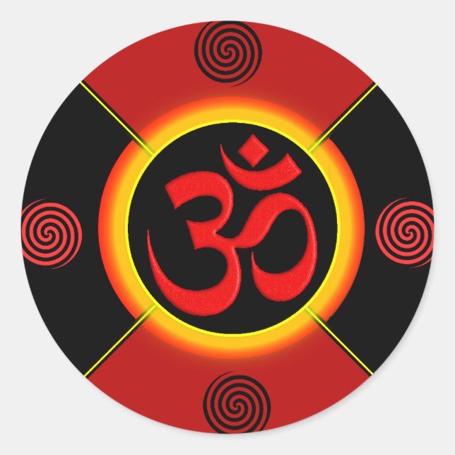 Sticker Rond OM Yantra Rouge/Noir/Or (Devant)