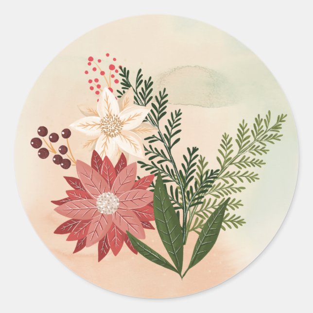 Sticker Rond Ombre Aquarelle Poinsettia Noël (Devant)