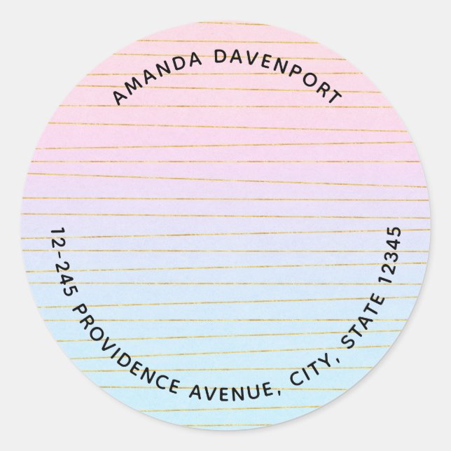 Sticker Rond Ombre bleu rose avec adresse Gold Lines (Devant)