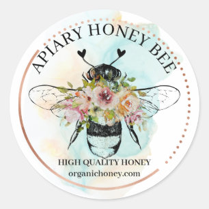 Sticker Rond Ombre Coeurs Floral Apiary Honey Bee