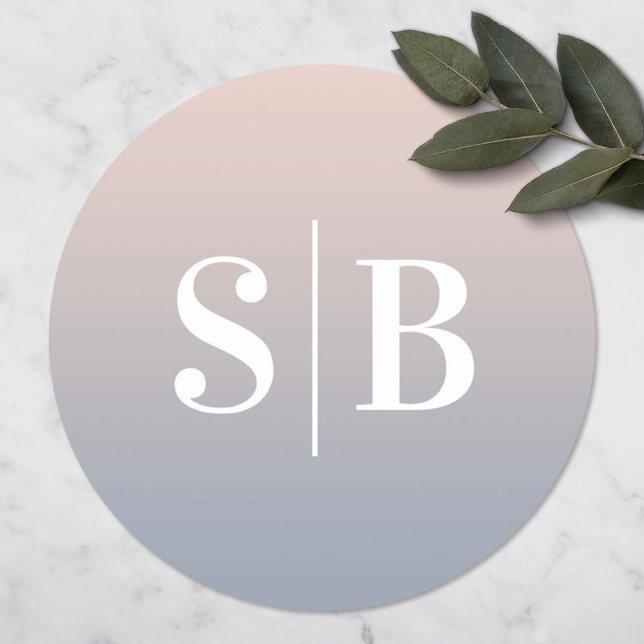 Sticker Rond Ombre Monogramme rose clair et Mariage bleu foncé (Créateur téléchargé)