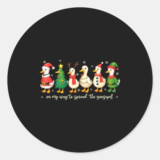 Sticker Rond On My Way To Spread The Gospel Funny Goose Christi (Devant)