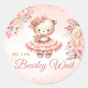 Sticker Rond On peut attendre aquarelle Baby shower Boho