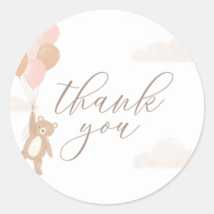 Sticker Rond On peut attendre le Baby shower de fille rose