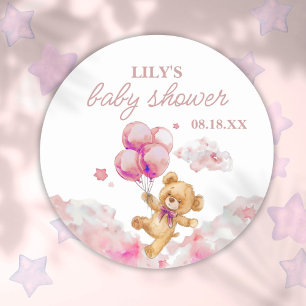Sticker Rond On peut attendre le Baby shower de fille rose