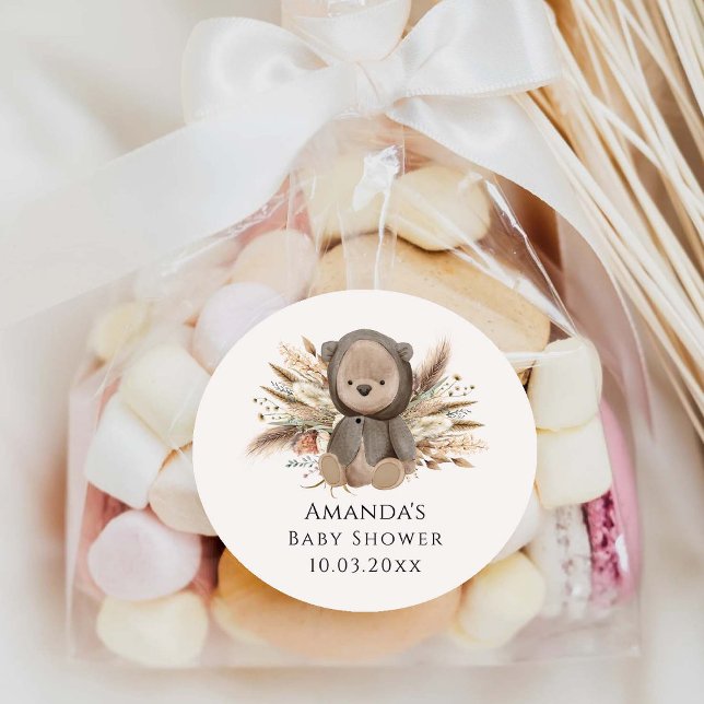 Sticker Rond On peut attendre le Baby shower de l'ours de Boho (Créateur téléchargé)