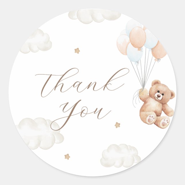 Sticker Rond On peut attendre le Baby shower Garçon bleu (Devant)