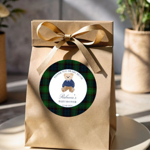 Sticker Rond On peut attendre le baby shower plaid classique fa