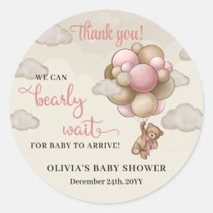 Sticker Rond On peut attendre rose ivoire brun ballons fille