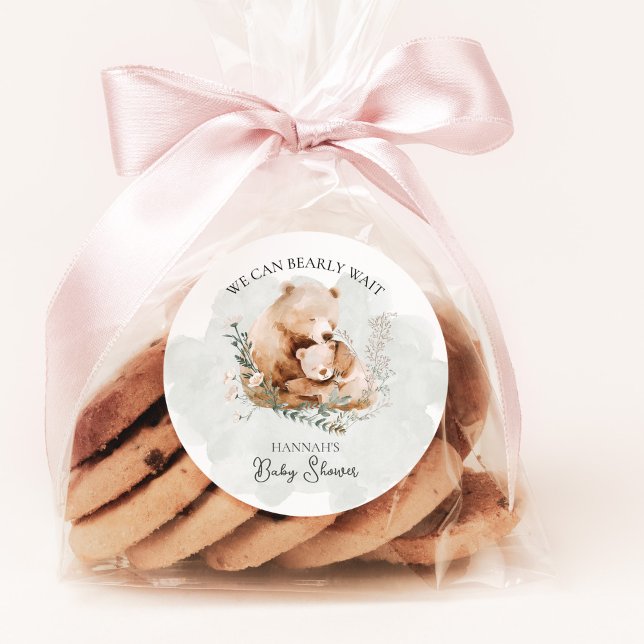 Sticker Rond On Peut Attendre Teddy Bear Baby shower (Créateur téléchargé)