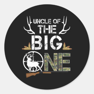 Sticker Rond Oncle Of The Big One Birthday Boy Deer Hunter Camo
