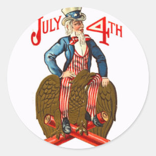 Sticker Rond Oncle Sam Firecrackers Juillet 4 Patriotique Vinta