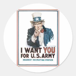 Sticker Rond Oncle Sam Poster, Amérique. Je Veux Que Vous...