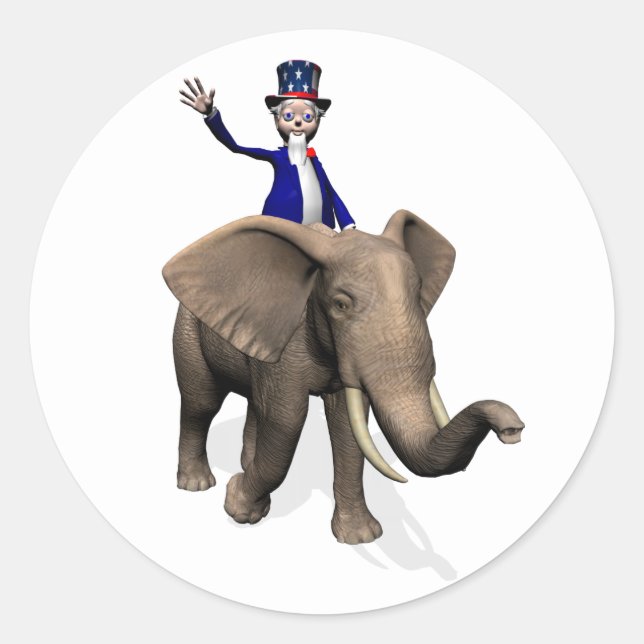 Sticker Rond Oncle Sam Riding On Elephant (Devant)