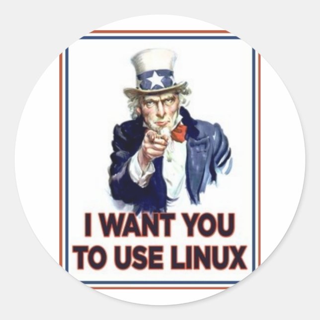 Sticker Rond Oncle Sam : Utiliser Linux (Devant)