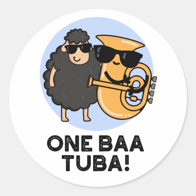 Sticker Rond One Baa Tuba Funny Music Sheep Pun (Devant)