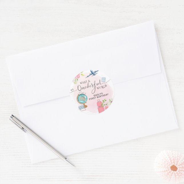 Sticker Rond ONE derful World Girls 1ère fête d'anniversaire (Enveloppe)
