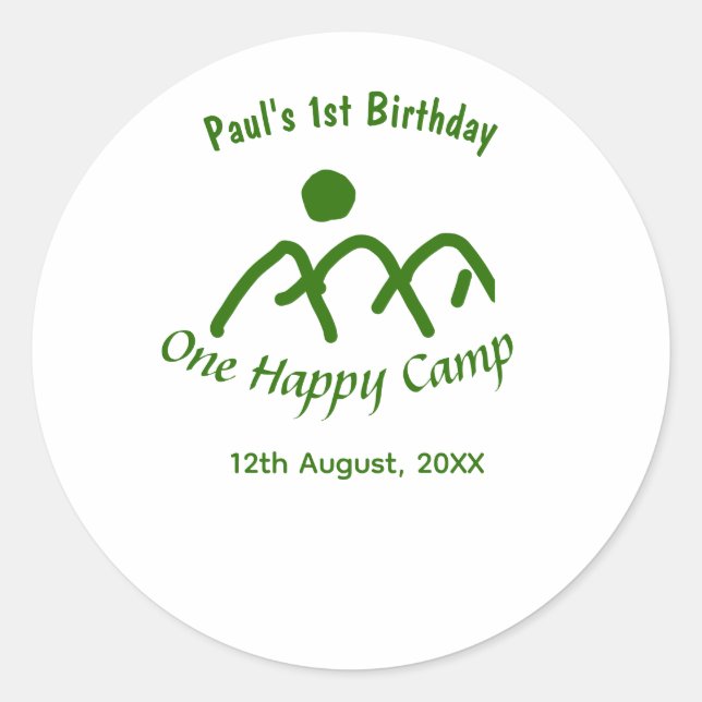 Sticker Rond One happy camp green mountain sun 1st birthday  (Devant)