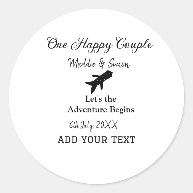 Sticker Rond One happy Couple, l'aventure commence co mariage (Devant)