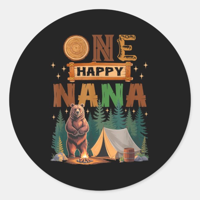 Sticker Rond One Happy Nana Camper 1st Birthday Camng Bear  (Devant)