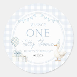 Sticker Rond ONE Silly Goose Blue 1st Birthday Party