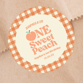 Sticker Rond One Sweet Peach Orange Première fête d'anniversair