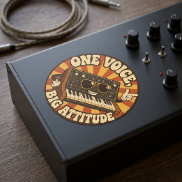 Sticker Rond One Voice, Big Attitude – Humour de Nerd de Synthé