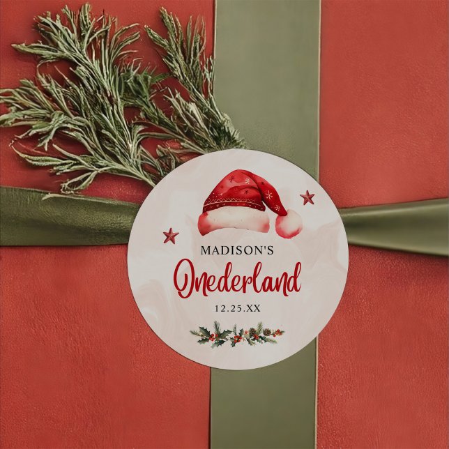 Sticker Rond Onederland Santa Hat 1er anniversaire (Créateur téléchargé)