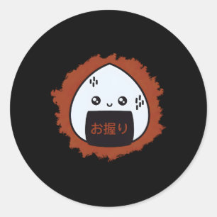 Sticker Rond Onigiri japonais Nourriture Kawaii Anime Aesthétiq