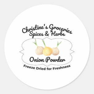Sticker Rond Onion Powder espice jar.