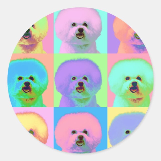 Sticker Rond Op Art - Bichon Frise - Cody (Devant)