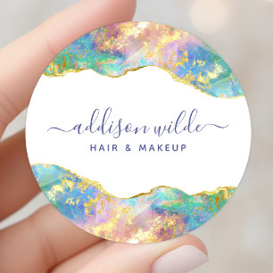 Sticker Rond Opale de Feu Chic Arc-en-Ciel Bijou Entreprise