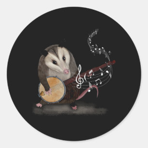 Sticker Rond Opossum Jouer Banjo Guitare Possum Live Weird Tra