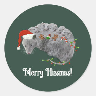 Sticker Rond Opossum Noël Baby Possum enveloppé dans les lumièr