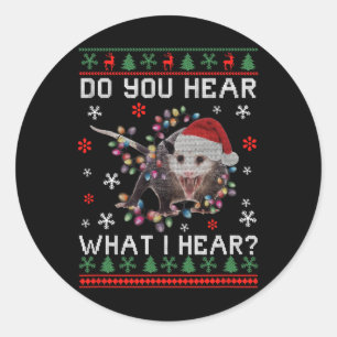 Sticker Rond Opossum Noël Entendez-Vous Ce Que J'Entends Noël O