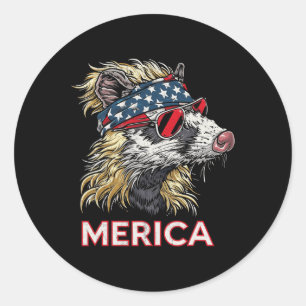 Sticker Rond Opossum Possum - Patriotique Usa 4 juillet Amériqu