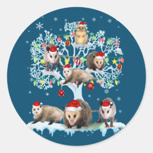 Sticker Rond Opossum sur Noël Arbre Lumières Père Noël Oposs