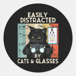 Sticker Rond Optométrie Amusante Facilement Distraite Par Chats