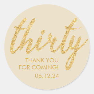Sticker Rond Or 30 Anniversaire Merci Parties scintillant Trent