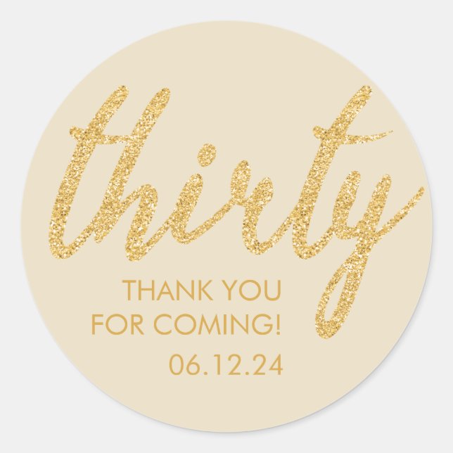 Sticker Rond Or 30 Anniversaire Merci Parties scintillant Trent (Devant)