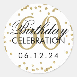 Sticker Rond Or 60e anniversaire Faux Parties scintillant Confe