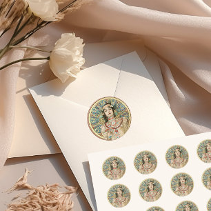 Sticker Rond Or Art Nouveau Mucha Sarah Bernhardt Champagne