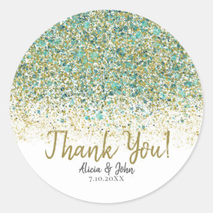 Sticker Rond Or Blanc Et Paillettes Bleu Turquoise Glam Moderne
