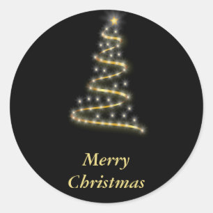 Sticker Rond Or brillant sapin de Noël noir