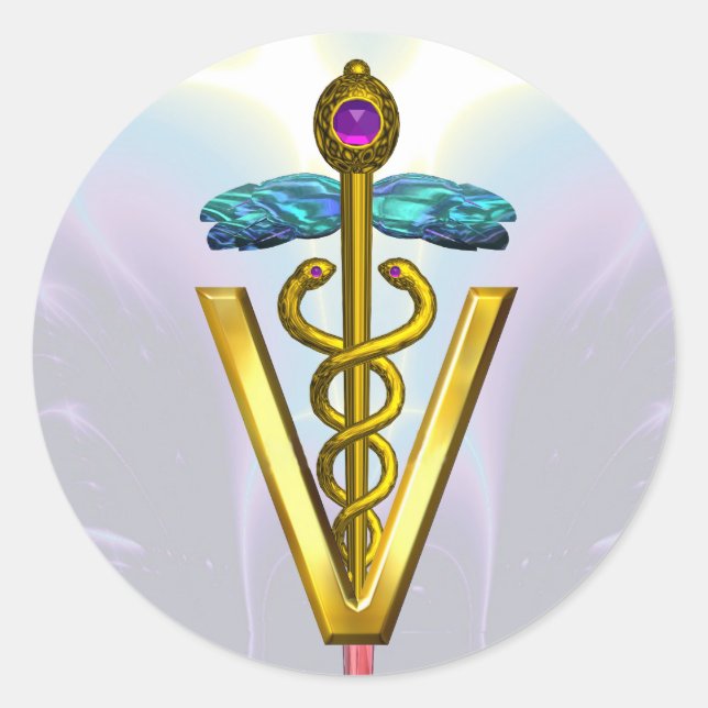 Sticker Rond OR CADUCUS SYMBOLE VÉTÉRINAIRE Turquoise Bleu pour (Devant)