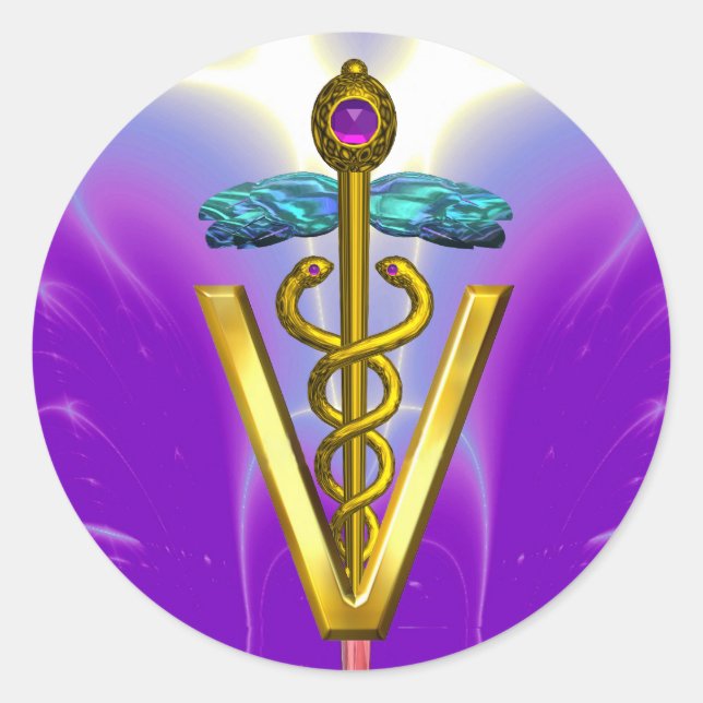 Sticker Rond OR CADUCUS VÉTÉRINAIRE SYMBOLE rose violet (Devant)