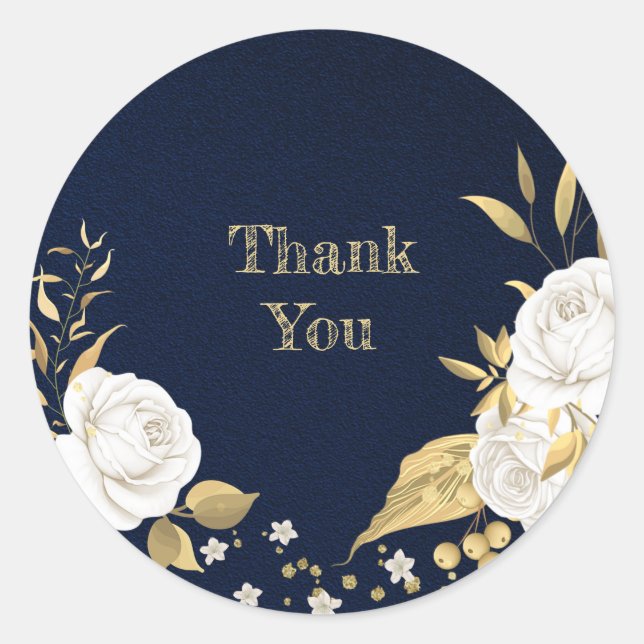 Sticker Rond or de fleur blanche marine feuille bleu (Devant)